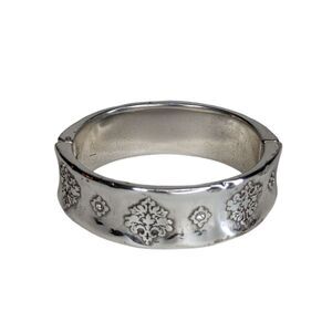 Brighton Impressions Fleur De Lis Hinged Bangle Cuff Bracelet Crystals 1" Silver